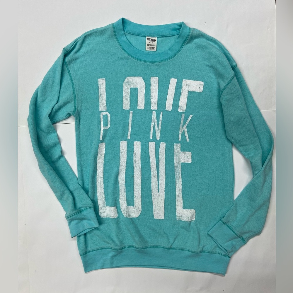 PINK Victoria's Secret Love Light Blue Crew Neck Sweater Women’s Medium